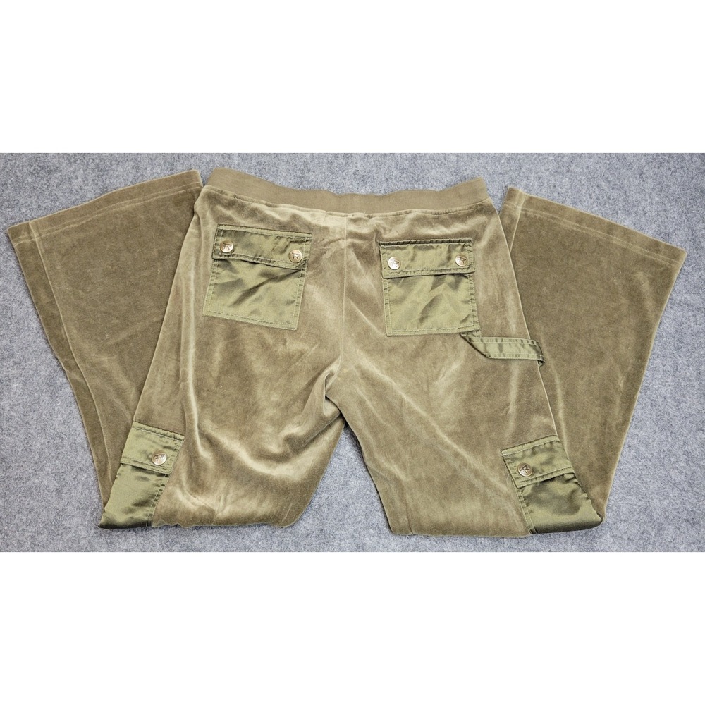 Trilogy Sweatpants Womens Small Green Velour Stretch Cargo Pockets Flared Leg